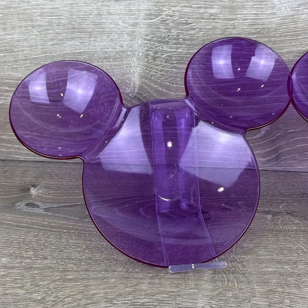 Disney Mickey Mouse Head Shaped Purple Clear Acrylic Plastic Divided Vtg Plates